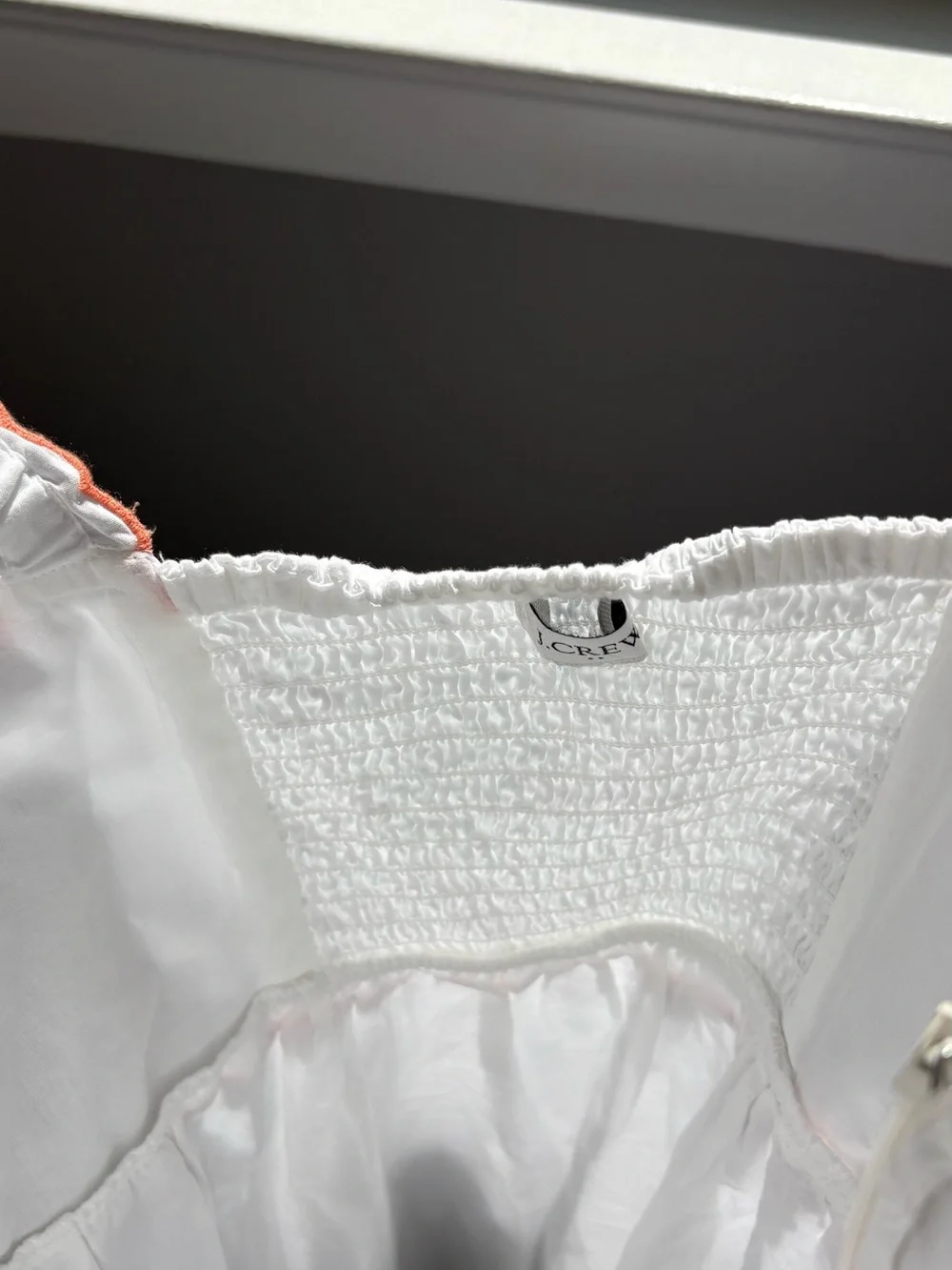 J. Crew White Maxi Dress with Pink Scalloped Trim